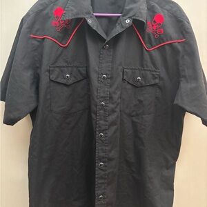 RockSteady Black Shirt with Red Skull  Embroidery